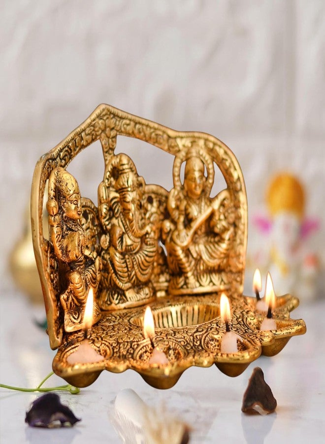 Chhariya Crafts Laxmi Ganesh Saraswati Idol with 5 Face Diya for Home and Office Table Diya Diwali Gift Item Home Decor Decorative Showpieces - Image 2